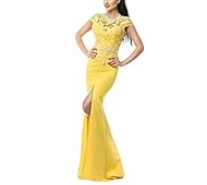 Girls Short Sleeves Slit Lace Polyester/Spandex Round Neck  Dress with a Brush/Sweep Train 