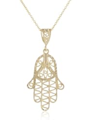 14k Yellow Gold or White Gold Diamond Cut Hamsa Pendant Necklace, 18"