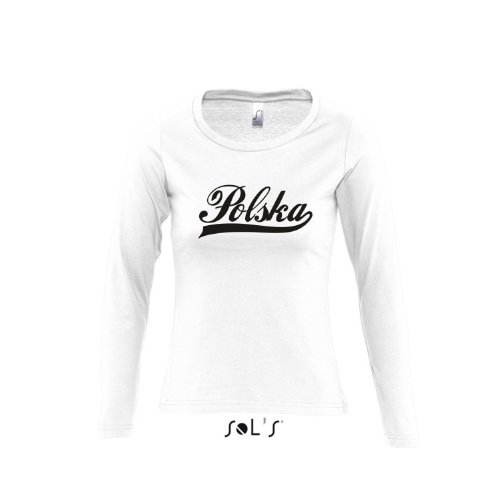 Polen Oldschool Polska LÄNDERSHIRT EM / WM FAN Trikot – Damen Langarm Longsleeve T-Shirt S-XL , White – schwarz , M