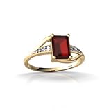 14K Yellow Gold Genuine Emerald-cut Garnet and Diamond Ring