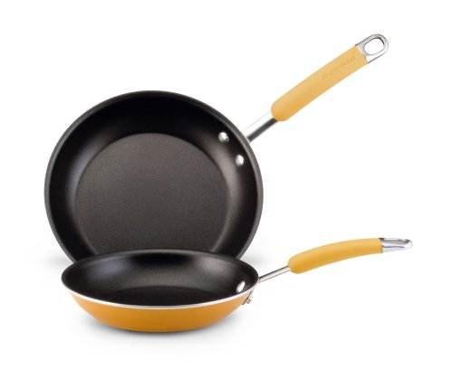 Rachael Ray Porcelain Enamel Nonstick 8-Inch and 10-Inch Skillet Twin Pack, Yellow
