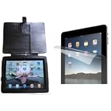 Protective Accessory Pack for Apple iPad - Comes with 1 Black Leather Case with Magnetic Closing Flap and Kickstand + 3 Clear Plastic Scratch-free Screen Protectors