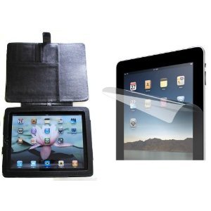 Unique Black Leather Flip Case for Apple iPad with Built in Kickstand for Comfortable Movie Watching! + 3 Clear Plastic Scratch Free Screen Protectors