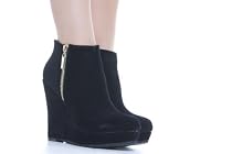 shoefashionista - Bottines Femme Compensées Chaussures Noir Bottes Bordeaux
