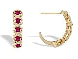 14K Yellow Gold Genuine Round Ruby Hoop Earrings