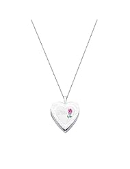 Sterling Silver Pink Enamel Engraved Heart "Mom" Locket Pendant (0.8" or 20mm Height) with 1.0mm Rolo Cable Chain - 20" Inches