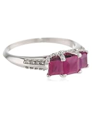 10k White Gold Square Ruby and Diamond Ring (0.19 cttw, I-J Color, I2-I3 Clarity)