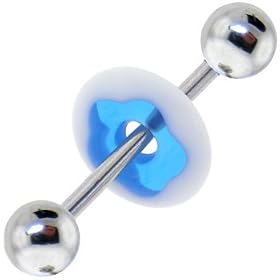 Blue FLOWER LIFESAVER Barbell Tongue Ring by 
