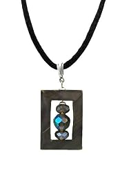 Necklace - N445 - Genuine Shell and Fire Polished Beads - Hung on a 16" Silk / Satin Cord + 2" Extension Chain ~ Rectangular Shape