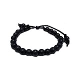 Designer Ellis Black Onyx Beaded Adjustable Leather Bracelet