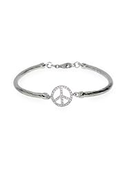 Sparkling Sterling Silver CZ Peace Sign Bracelet