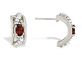 14K White Gold Genuine Oval Garnet and Diamond Hoop Earrings