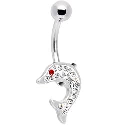 Red Jeweled Sparkling Splash Dolphin Belly Ring