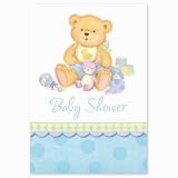 Blue Precious Bear Baby Shower Invitations (8 count)