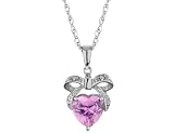 Created Pink Sapphire Heart Pendant with Diamonds 1.25 Carat (ctw) in Sterling Silver with Chain