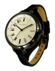 TokyoBay Ladies "Code" Watch Slim Leather Band Round Face in Black
