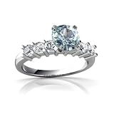 14K White Gold Round Genuine Aquamarine Engagement Ring