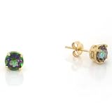 10K Solid Gold 6Mm Round Stud Mystic Fire Topaz Earring