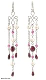 Pearl and garnet earrings, 'Chandelier' 0.8 W 4.3 L