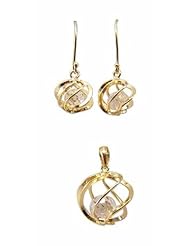 Kala-isjewels- 18ct Gold Plated Ladies CZ Pendant (1") and Earrings (0,50")Set .