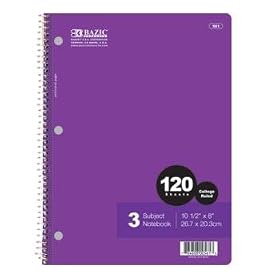 New-BAZIC C/R 120 Ct. 3-Subject Spiral Notebook Case Pack 24 - 310222