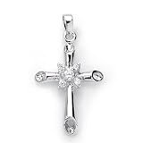 Simply Elegant Solid Sterling Silver Cubic Zirconia Rhodium Plated Cross Pendant.