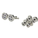 Blue and Clear Crystal Silver Cufflinks and Studs in Gift Box