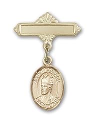 Gold Filled Baby Badge with St. Edward the Confessor Charm and Polished Badge Pin