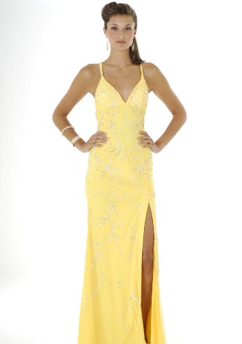 Formal Evening Gown. Beaded Dress for Prom, Party Dress by Sean Collection (8848) Yellow