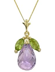 14k Solid Gold 18" Necklace with Amethyst Pendant and Peridot accents