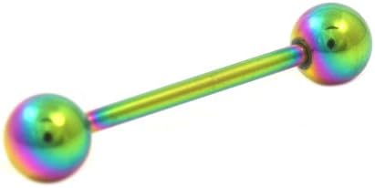 Rainbow Color Titanium Anodized Barbell Tongue Ring Nipple Cheek Piercing Bar 14G 3/4"