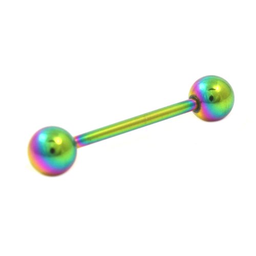 Rainbow Color Titanium Anodized Barbell Tongue Ring Nipple Cheek Piercing Bar 14G 3/4"