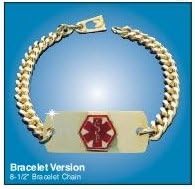 Gold Emerg Alert Medical Alert Emergency ID Bracelet and Wallet Card - "Diabetic"