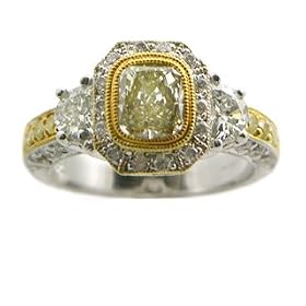 Canary & White Diamond 18k Two-tone Gold Vintage Antique Style Engagement Ring Canary & White Diamond 18k Two-tone Gold Vintage Antique Style Engagement Ring