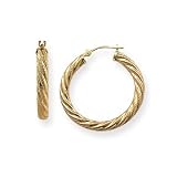 14k Yellow Gold Small (S) Size Hypo-Allergenic Tuned Rope Design Hoop Earrings
