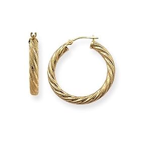 14k Yellow Gold Small (S) Size HypoAllergenic Tuned Rope Design Hoop Earrings