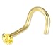 Solid 14kt Yellow Gold 2mm Yellow Topaz Cubic Zirconia Solitaire Nose Ring