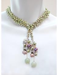 Green Freshwater Pearls with Semiprecius Stones and Sterling Lariet