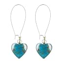 Silver Tone Teal Glass Heart Loop Earrings