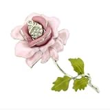 Platinum Plated Swarovski Crystal Pink Enamel Rose Pin Brooch