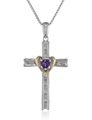 Sterling Silver and 14k Gold Cross Pendant Necklace, 18"