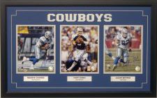 Signed Dallas Cowboys Triple Framed Collage - Romo, Witten, Barber The 2007 Dallas Cowboys have one of the most potent offensives in the game today. This unique framed collage features three autographed 8x10 photographs - Quarterback Tony Romo, Tight End Jason Witten and Running Back Marion Barber. Photo