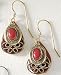 Silver Forest Red Filigree Drop Earrings GOLDTONE
