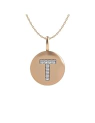 T Letter Initial Necklace Pendant in 14K Rose Gold and Diamond by Proposition Love