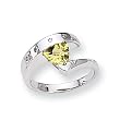 Lemon Quartz and Diamond Sterling Silver Ring (Sizes 6-8)