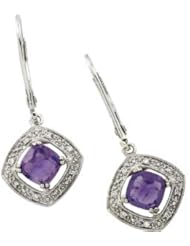 Pair 06.00Mm/.08 CT TW 14K White Gold Genuine Amethyst And Diamond Earring