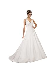 A-line V-neck Satin Sheer Lace-Up Sequined Ruched Wedding Dress  with a Court Train  With a Ribbon 