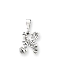 The Maci Filigree Script Initial N Pendant in 14K White Gold