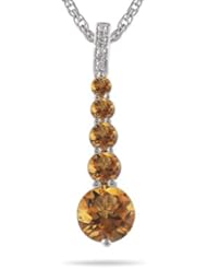 0.02 Cts Diamond & 1.25 Cts Citrine Journey Pendant in 14K White Gold
