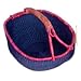 Bolga Basket Straw w/ Leather Handle by African Artisans in Indigo/Pink